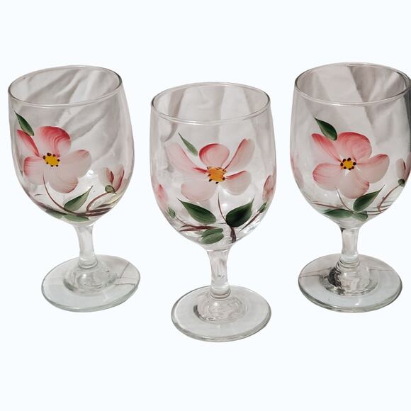 3 VTG 60's Libbey 6" Goblets Franciscan Desert Rose Design Hand Painted - Picture 2 of 6